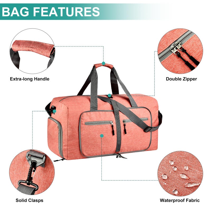 Dimayar 65L Travel Duffle Bag for Men Women - Foldable Duffel Bag with Shoes Compartment - Overnight Bags Waterproof & Tear Resistant(Orange) - Image 3